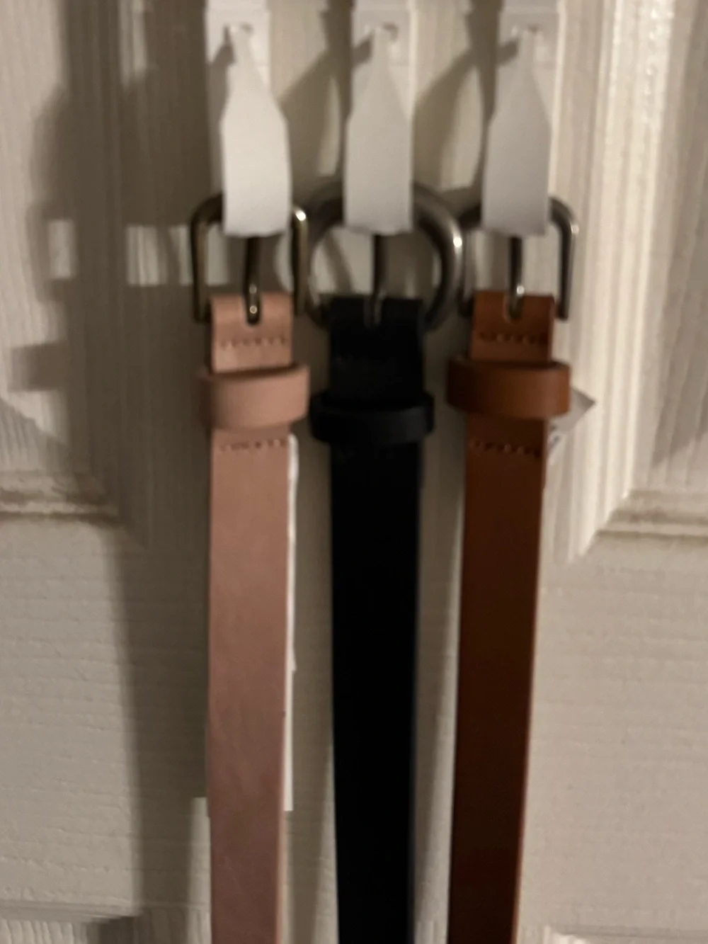 Time and Tru Three-Pack Belts in Blush, Black, and Brown